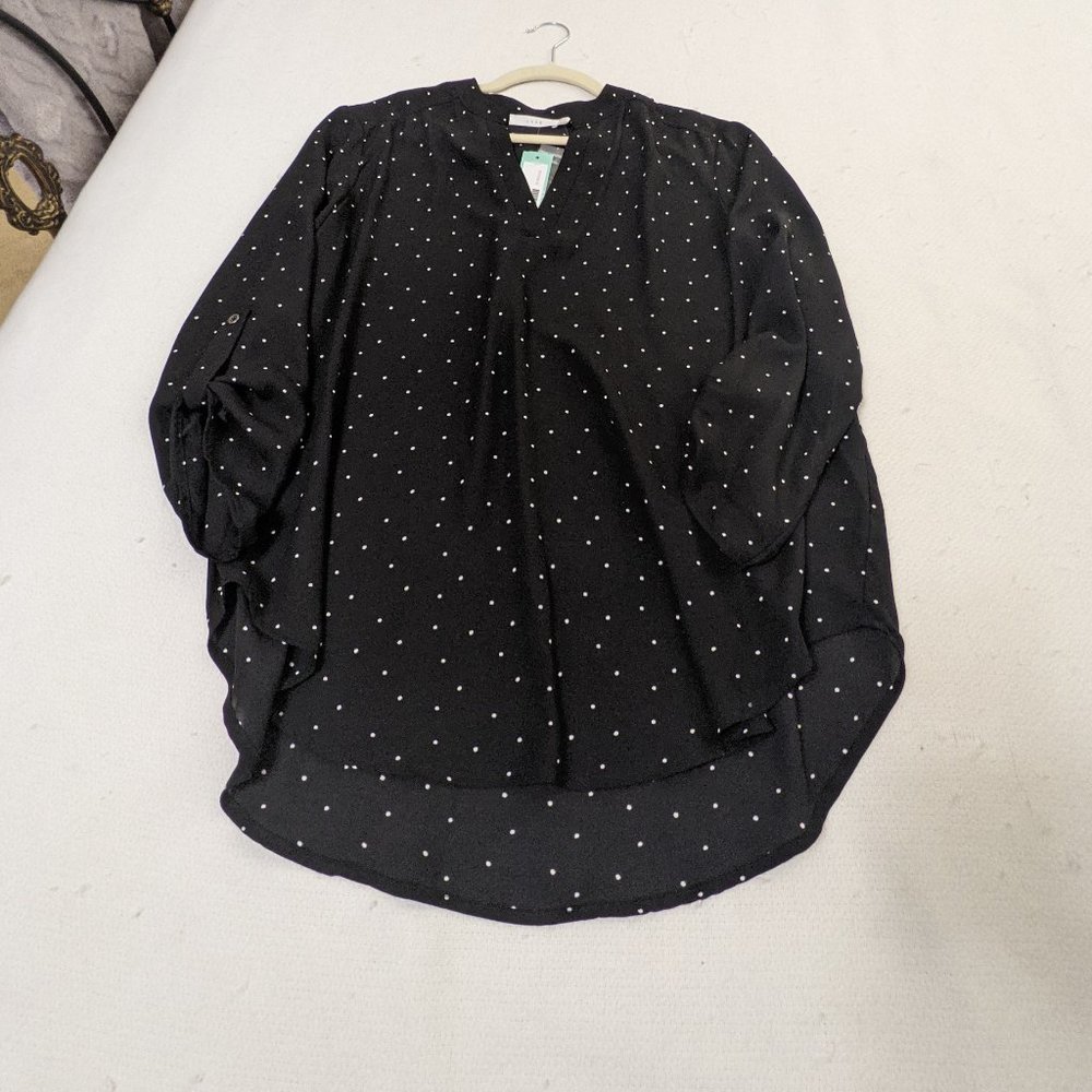 Stitchfix Lush Warren Split Neck blouse, XL, Black with white dots